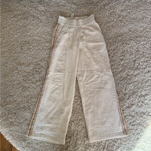 Cream Linen Pants with Tan crochet Design NWT